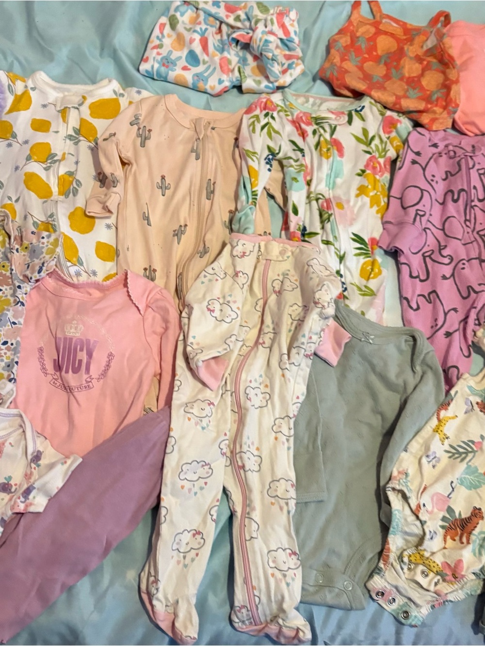 Juicy Couture Pink and Pastel Multi-Print Baby Footed Pajama Bundle baby